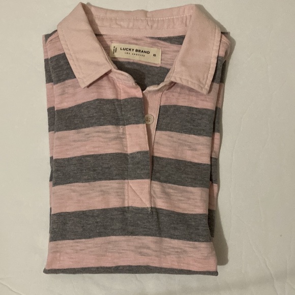 Lucky polo gray and pink blouse with collar. 3/4 sleeves Size XS. 100% cotton. - Picture 12 of 12
